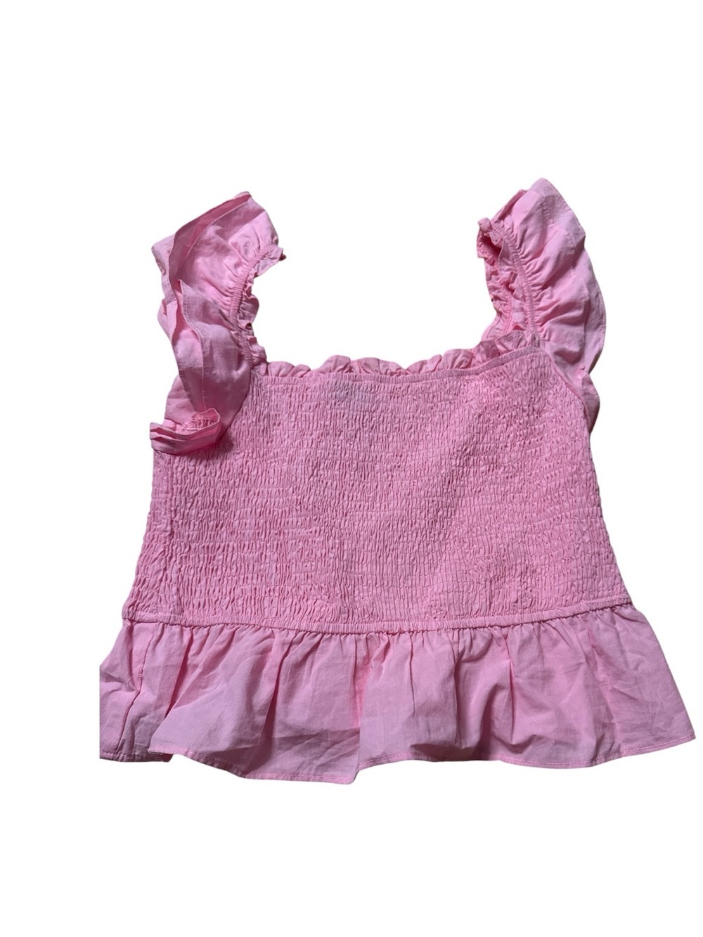 Papermoon Pink Smocked Ruffle Crop Top Size Large - Picture 2 of 4